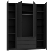 Šatní skříň KAJA 4F 3S | 200 cm | bez zrcadla | VYSOKÁ | černá
