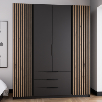 Šatní skříň KAJA 2LAM 2F 3S | 200 cm | bez zrcadla | VYSOKÁ | černá + lamely