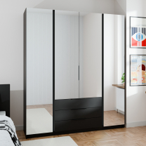 Šatní skříň KAJA 4LU 3S | 200 cm | se zrcadly | VYSOKÁ | černá