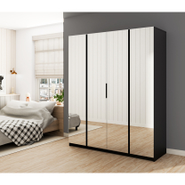 Šatní skříň KAJA 4LU | 200 cm | se zrcadly | VYSOKÁ | černá