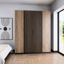 Šatní skříň KAJA 2F 2LAM | 200 cm | bez zrcadla | VYSOKÁ | černá/evoke + lamely