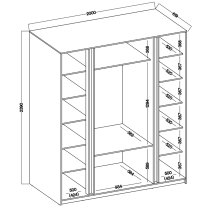 Šatní skříň KAJA 2LU 2F 3S | 200 cm | se zrcadly | VYSOKÁ | černá/evoke