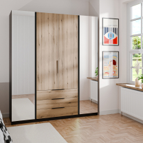 Šatní skříň KAJA 2LU 2F 3S | 200 cm | se zrcadly | VYSOKÁ | černá/evoke