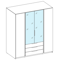 Šatní skříň KAJA 2F 2LU 3S | 200 cm | se zrcadly | VYSOKÁ | evoke/černá