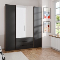 Šatní skříň KAJA 2F 2LU 3S | 200 cm | se zrcadly | VYSOKÁ | evoke/černá
