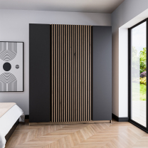 Šatní skříň KAJA 2F 2LAM | 200 cm | bez zrcadla | VYSOKÁ | evoke/černá + lamely