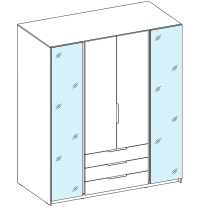 Šatní skříň KAJA 2LU 2F 3S | 200 cm | se zrcadly | VYSOKÁ | evoke/černá