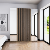 Šatní skříň KAJA 2LU 2LAM | 200 cm | se zrcadly | VYSOKÁ | evoke/černá + lamely