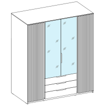 Šatní skříň KAJA 2LAM 2LU 3S | 200 cm | se zrcadly | VYSOKÁ | evoke + černé lamely