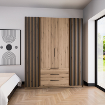 Šatní skříň KAJA 2LAM 2F 3S | 200 cm | bez zrcadla | VYSOKÁ | evoke + černé lamely
