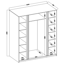 Šatní skříň KAJA 2LAM 2LU | 200 cm | se zrcadly | VYSOKÁ | evoke + černé lamely