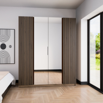 Šatní skříň KAJA 2LAM 2LU | 200 cm | se zrcadly | VYSOKÁ | evoke + černé lamely