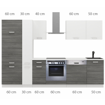 Kuchyňská linka TONI | 300 cm | S PRACOVNÍ DESKOU | bílá/dub ribbeck šedá
