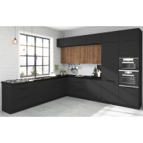 Kuchyňská linka SIENA a | 330x300 cm | UNI dvířka | PREMIUM BOX | černá/ořech okapi