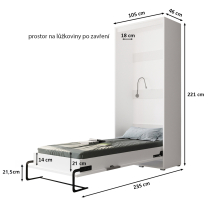 Výklopná postel HOME | 90x200 cm | NOSNOST až 100kg | čelní výklop | + 1 LAMPIČKY | bílá/bílá
