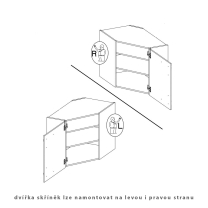 ARONA | horní skříňka 60x60 GN-72 1F (45°) rohová s policemi | 60x60 cm | UNI dvířka | černá/kašmír