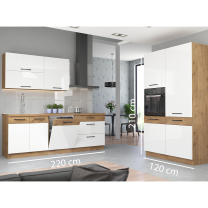 Kuchyňská linka VIGO b | 220 + 120 cm | PREMIUM BOX | UNI dvířka | lancelot/bílá lesk