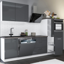 Kuchyňská linka LARA gr | 280 cm | UNI provedení | VÝBĚR TYPU ZÁSUVEK | šedá lesk