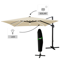 Zahradní deštník slunečník PASOL | 3x4 m | obdélníkový | + LED SOLAR OSVĚTLENÍ | béžová