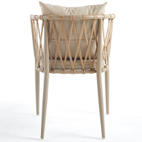 Zahradní sestava MAME A | 1x stůl MELODY ⌀ 60 x 71 cm + 1x židle MADERA s polstrováním | béžová/bílá