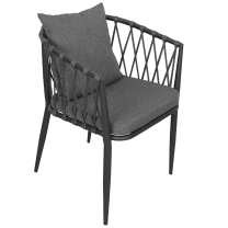 Zahradní sestava MAME B | 1x stůl MELODY ⌀ 60 x 71 cm + 2x židle MADERA s polstrováním | šedá/černá