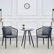 Zahradní sestava MAME B | 1x stůl MELODY ⌀ 60 x 71 cm + 2x židle MADERA s polstrováním | šedá/černá