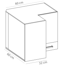 CREATIVA wh | horní skříňka CRE-54G rohová | 60x60 cm | VÝBĚR KORPUSU A KOVÁNÍ | bílá lesk