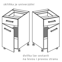 FAVORIT s | dolní skříňka FL-2D se zásuvkou a policí | šedá lesk | VÝBĚR KORPUSU a KOVÁNÍ