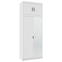 Šatní skříň ELENA 2D 1L + zrcadlo + nástavec | 89,7 cm | bílá