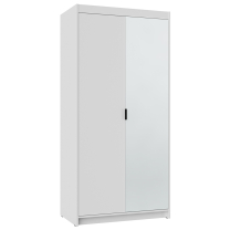 Šatní skříň ELENA 2D 1L + zrcadlo + nástavec | 89,7 cm | bílá