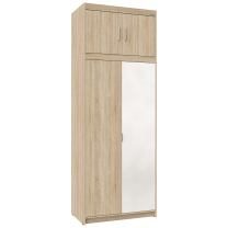 Šatní skříň ELENA 2D 1L + zrcadlo + nástavec | 89,7 cm | dub sonoma