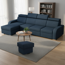 Sedací souprava OSLO L + 1x taburet OSLO | 170x305 | rozkládací + úložný prostor | tmavě modrá WATER REPELLENT