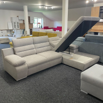 Sedací souprava GRECO MINI | 278x185 cm | PRAVÁ | 02 šedobílá WATER REPELLENT | rozkládací + úložný prostor