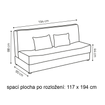 Pohovka SONIA | 194 cm | rozkládací + úložný prostor | VÝBĚR TKANIN