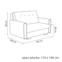 Pohovka VIVA II SONIC | 133 cm | rozkládací + úložný prostor | VÝBĚR TKANIN