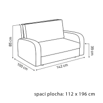 Pohovka VIVA II FRUGO | 142 cm | rozkládací + úložný prostor | otvor na láhev | VÝBĚR TKANIN