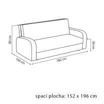Pohovka VIVA IV FRUGO | 182 cm | rozkládací + úložný prostor | otvor na láhev | VÝBĚR TKANIN