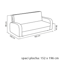 Pohovka VIVA IV FRUGO | 182 cm | rozkládací + úložný prostor | otvor na láhev | VÝBĚR TKANIN