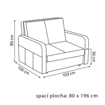 Pohovka VIVA I PUFF | 103 cm | rozkládací + úložný prostor | kapsy na bocích | VÝBĚR TKANIN