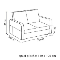 Pohovka VIVA II PUFF | 133 cm | rozkládací + úložný prostor | kapsy na bocích | VÝBĚR TKANIN