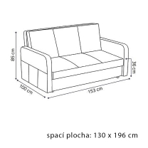 Pohovka VIVA III PUFF | 153 cm | rozkládací + úložný prostor | kapsy na bocích | VÝBĚR TKANIN