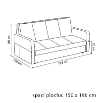 Pohovka VIVA IV PUFF | 173 cm | rozkládací + úložný prostor | kapsy na bocích | VÝBĚR TKANIN