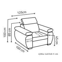 Křeslo BASTON | 125 cm | polohovatelné područky a záhlavník | VÝBĚR TKANIN