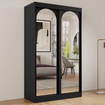 Šatní skříň MODIN | se zrcadlem | 120 cm | černá/černé úchyty