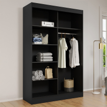 Šatní skříň MODIN | se zrcadlem | 120 cm | černá/černé úchyty