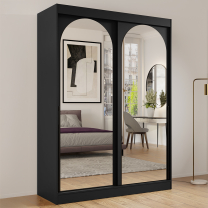 Šatní skříň MODIN | se zrcadlem | 150 cm | černá/černé úchyty