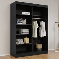 Šatní skříň MODIN | se zrcadlem | 150 cm | černá/černé úchyty