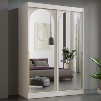 Šatní skříň MODIN | se zrcadlem | 150 cm | kašmír/zlaté úchyty