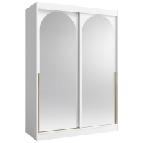 Šatní skříň MODIN | se zrcadlem | 150 cm | bílá/zlaté úchyty