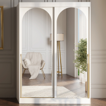 Šatní skříň MODIN | se zrcadlem | 150 cm | bílá/zlaté úchyty